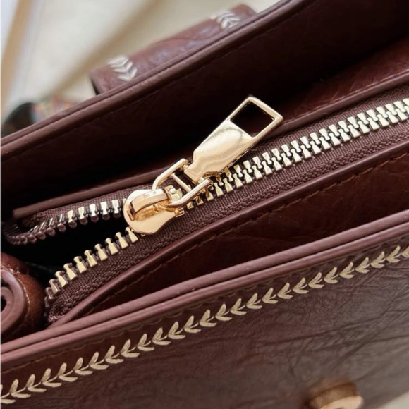 Brown Vegan Leather Western Strap Shoulder Crossbody - Picture 7 of 8